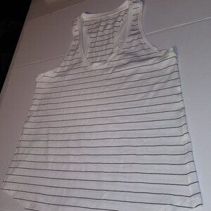 LULULEMON WHITE WITH BLACK STRIPES RACER-BACK T-SHIRT